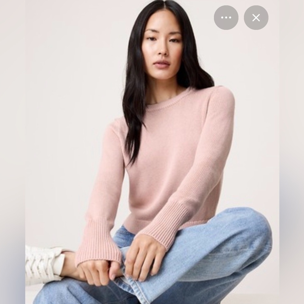 NWT Banana Republic Shrunken Crew Neck Cotton-Silk Pink Sweater Sz XL